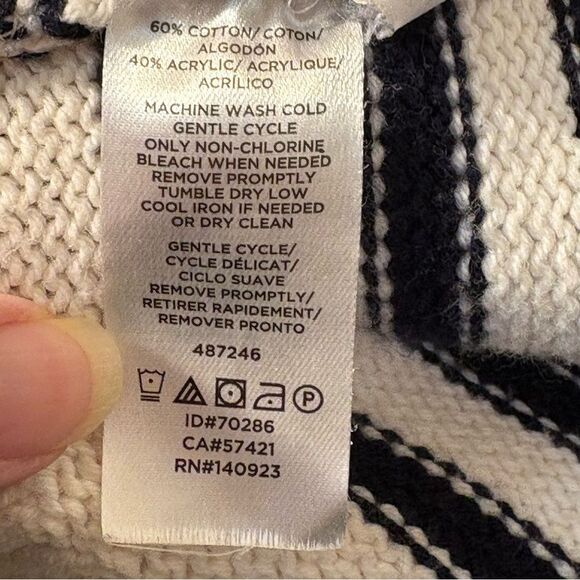 LOFT Cardigan White Navy Blue Striped Women’s XXL Open Front Pockets - Picture 10 of 13